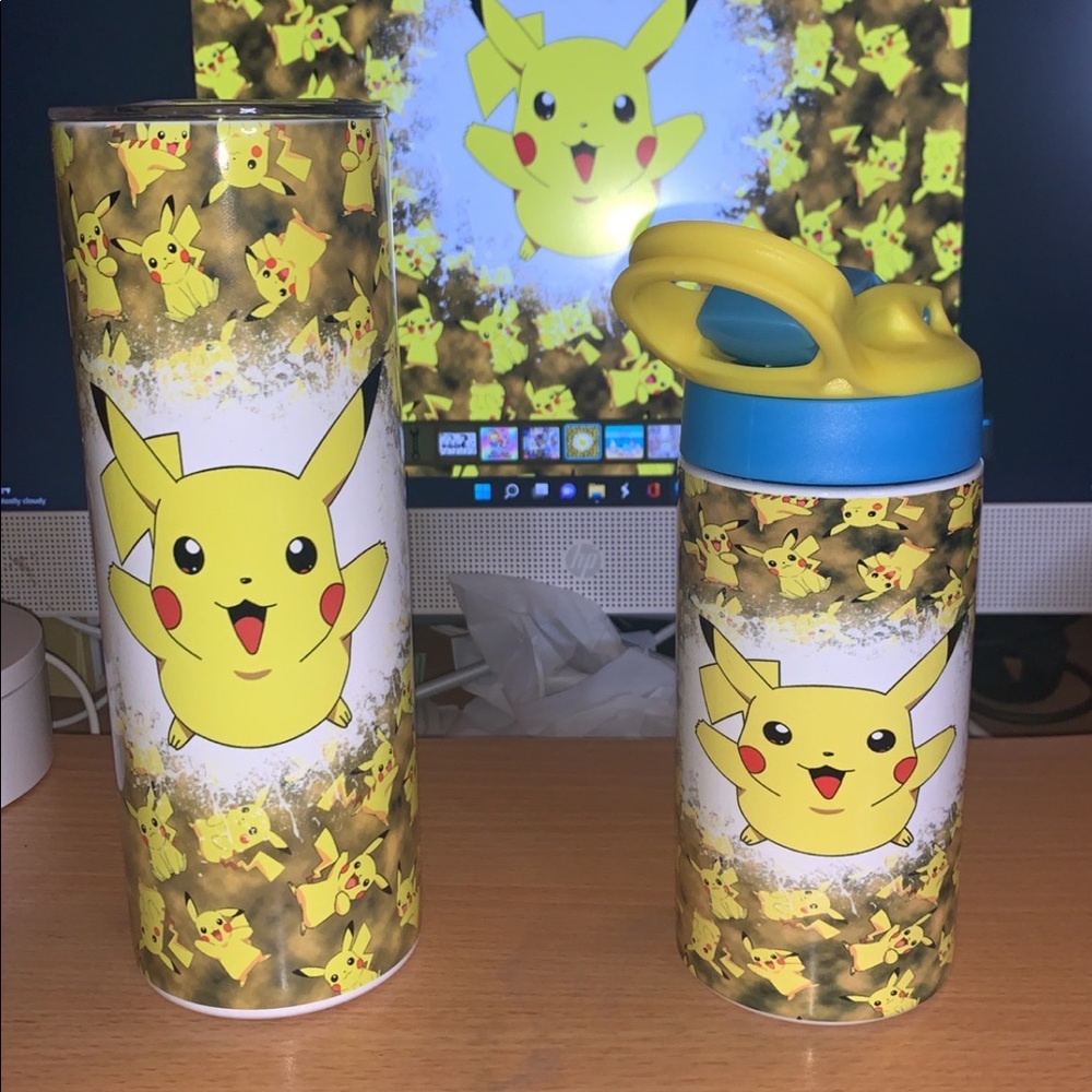 12 oz and 20 oz sublimation pikachu combo tumbler set